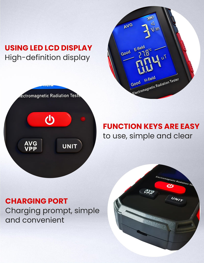 Electromagnetic Radiation Tester EMF Meter Counter Digital Detector for Electromagnetic Radiation AMF118A Black Model 2