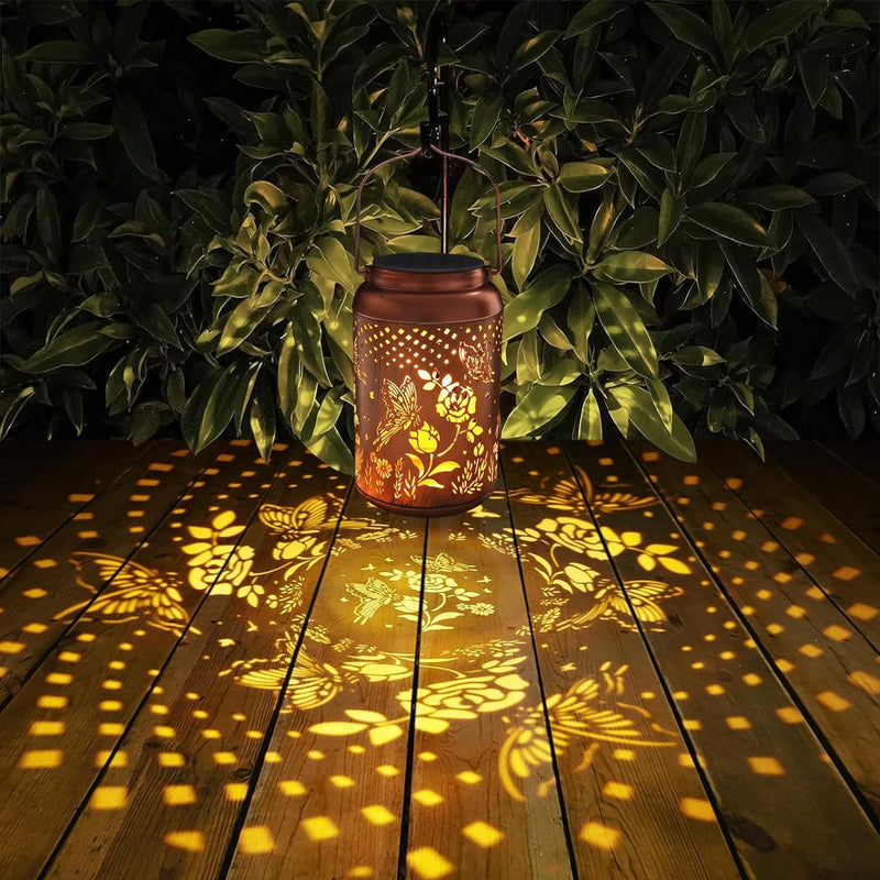 2 Pack Solar Lanterns Outdoor Waterproof, Butterfly Rose Garden Decor Birthday Gifts for Women Mom Grandma Hanging Solar Lights Metal Solar Decoration Outside for Yard, Patio, Lawn 2