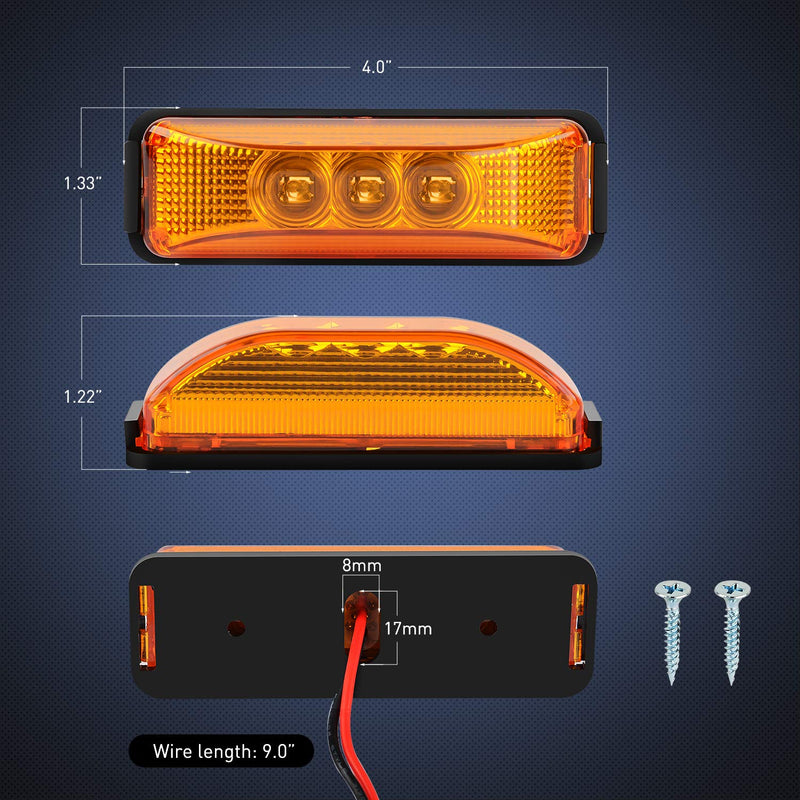 Nilight - TL-33 4PCS 3.9 Inch 3 Led Truck Trailer Light Front Rear Side Clearance Indicator Lamp Waterproof Sealed Surface Mounted LED Marker Light 4Pcs 3.9Inch Red Amber Lights