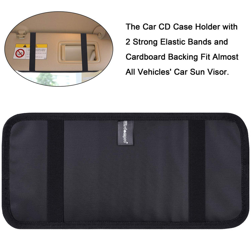 Car CD Case Holder, Wisdompro Vehicle Sun Visor Organizer for Cars with 12 DVD Storage Sleeves, 1 Mesh Pocket, 1 Pen Holder and Elastic Strap, Black
