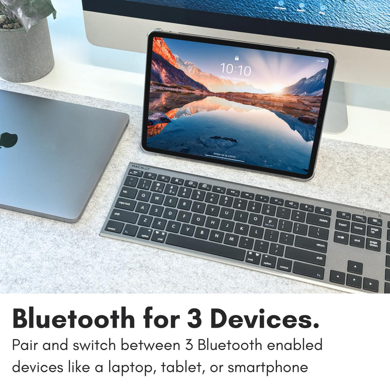 Macally Wireless Bluetooth Keyboard for Mac - Compatible Apple Keyboard Wireless for Mac iOS PC Android - Switch Between 3 Devices with Multi Device Mac Bluetooth Keyboard for MacBook Pro/Air, iMac Space Gray