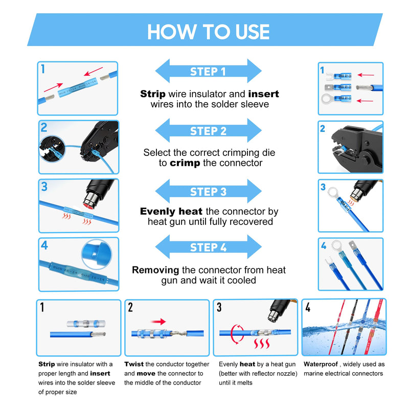 Kuject 500PCS Heat Shrink Wire Connectors Kit, Waterproof Electrical Connector Assortment with Solder Seal Butt, Crimp Butt, Ring, Fork and Spade Terminals, 26-10 AWG for Marine Auto Truck DIY 500