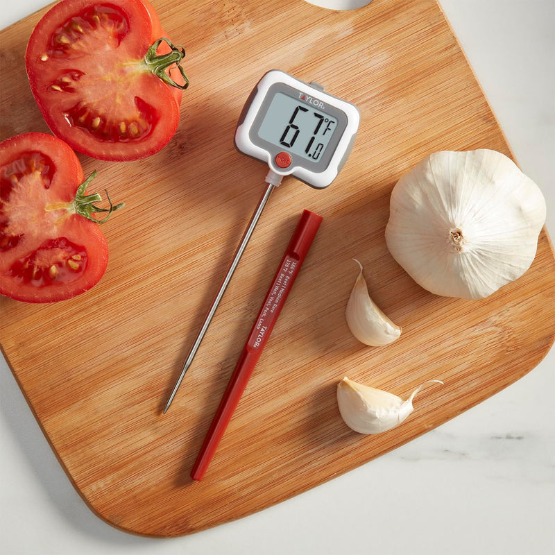 Taylor Pivoting Head Instant Read Digital Meat Food Grill BBQ Cooking Kitchen Thermometer with Protective Sleeve, Gray Universal Steel