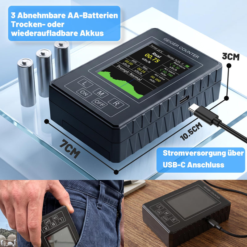 Geiger Counter Radioactivity Nuclear Radiation Meter Beta Gamma X-Ray Dosimeter Geiger Counter Radiation Detector Radioactive Radiation Meter Large LCD Display Alarm