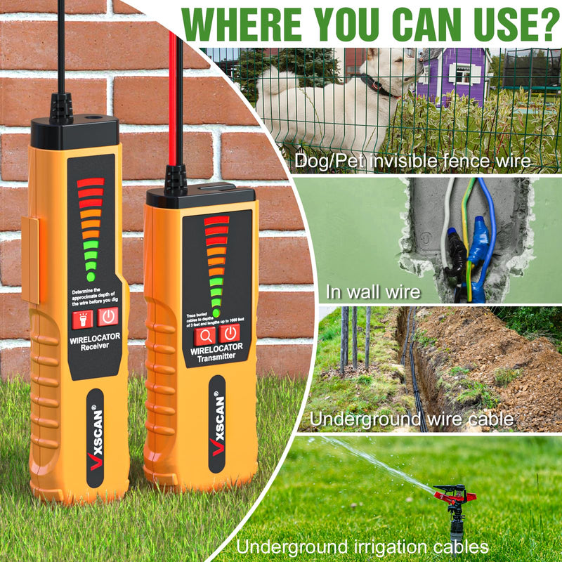 F04 Underground Wire Locator Tracer Tone Generator Kit and Probe with Earphone, Buried Wire Tester for Locating Breakage Cables & Wires Dog Fence Cables Yellow