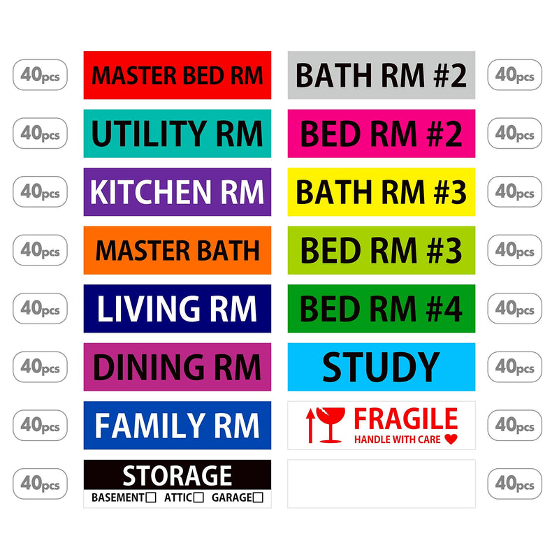 [Australia - AusPower] - 640 Pcs Home Moving Labels 15 Pre-Printed Color-Coded Plus 1 Customizable Blank 640 
