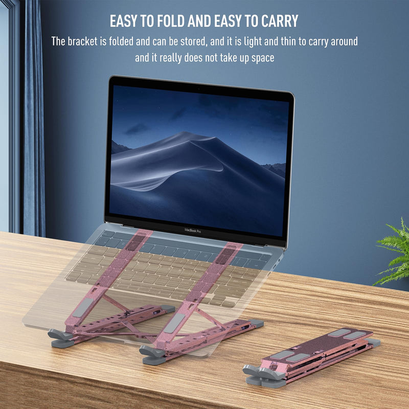 Portable Laptop Riser, Adjustable Laptop Stand,Aluminum Laptop Stand for Desk Foldable, Ergonomic Computer Notebook Stand Holder for MacBook Air Pro, Dell XPS, HP (10-15.6'')(Pink) Height&Angle Adjustable Pink