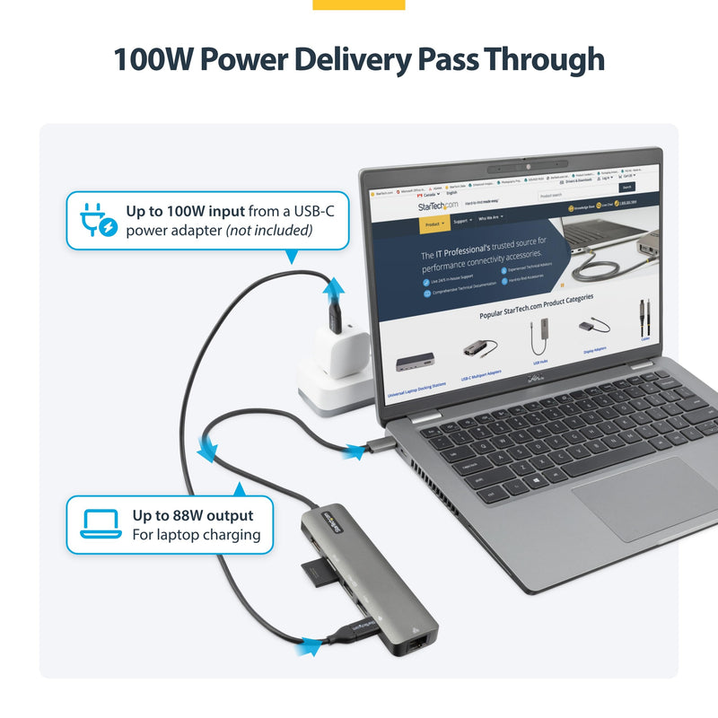 StarTech.com 7-in-1 USB-C Hub, Extra Long Cable Multiport Adapter with Gigabit Ethernet, 4K 60Hz HDMI, Gigabit Ethernet, SD/microSD and 100W Charging for MacBook Pro/Air and Windows