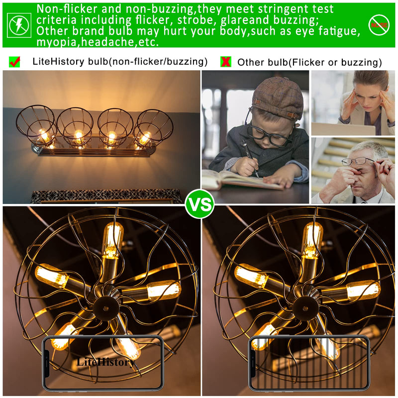 LiteHistory E26 LED Bulb 6W Equivalent E26 Bulb 60 watt Warm White 2200K Amber E26 Edison Bulb dimmable AC120V 400lm Tubular T14 T45 LED Bulb for Pendant, Sputnik,Vanity,Wall sconces Pack of 6 6w=60w 2200k Amber