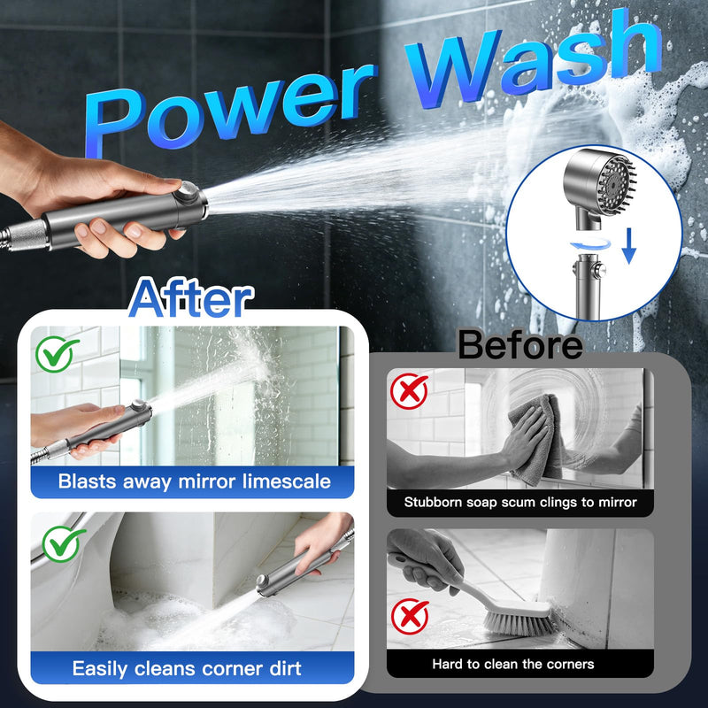 Vatex Filtered Shower Head with Handheld, High Pressure 4 Spray Showerhead with ON/OFF Switch, Shower Heads with 2 Filters for Hard Water Remove Chlorine, Reduce Dry Itchy Skin, Gray