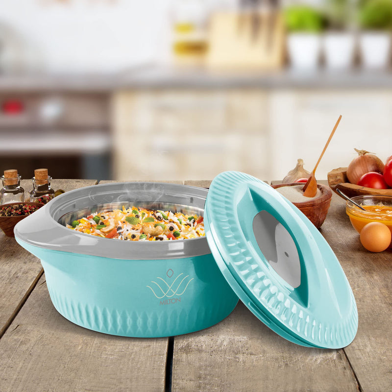 MILTON Royal 2500 Serving Casserole Double Walled Inner Stainless Steel, PU Insulated Kitchen Hot Pot, Keeps Food hot & Fresh for Roti, Biryani, 2050 ml Blue