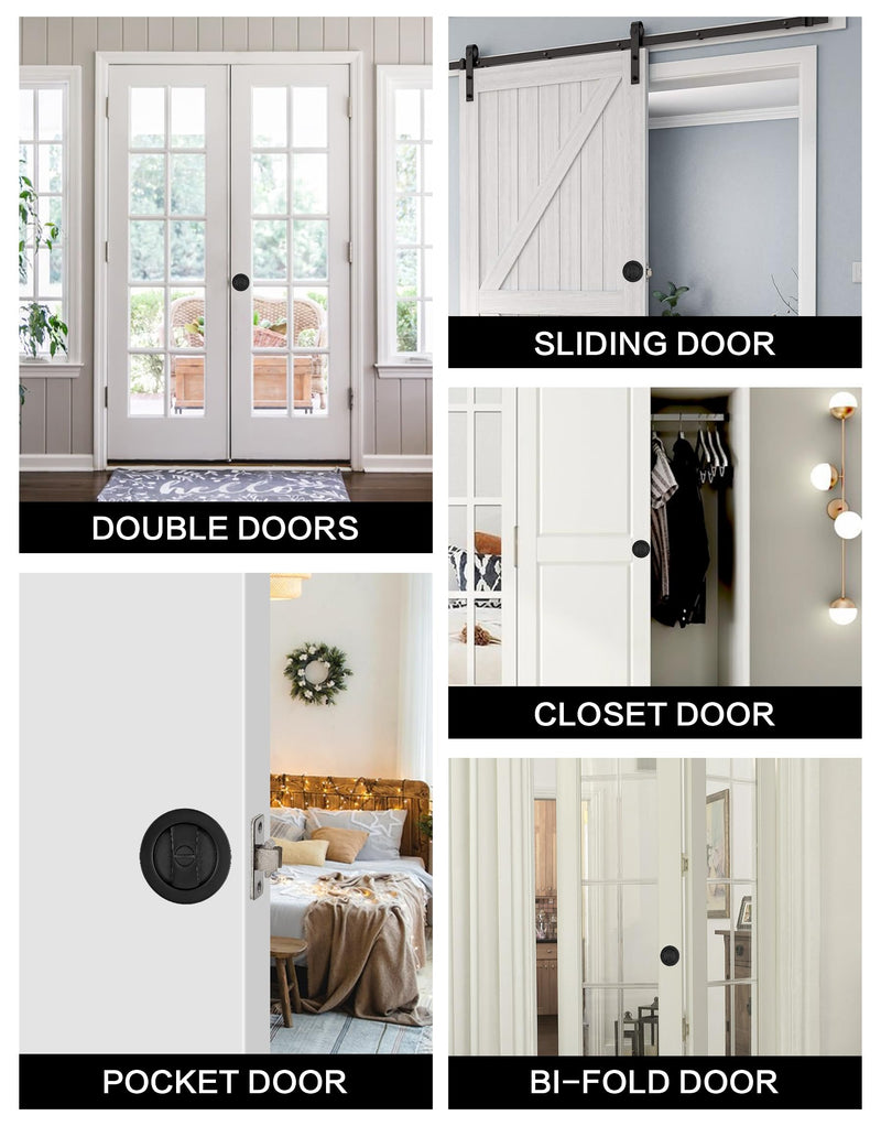 Pocket Door Hardware Black, Pocket Door Lock, Pocket Door Latch, Matte Black Contemporary Sliding Pocket Door with Privacy Lock for Bathroom & Bedroom (1 Pack, Round) 1 Pack Matte Black (Round)