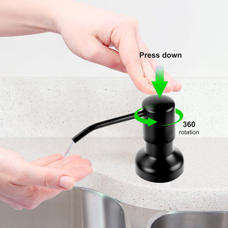 Soap Dispenser for Kitchen Sink, Sink Soap Dispenser with Longer Threaded Shaft Shank, 47" Extension Tube Connects Directly to Dish Soap Container, Wider Pump Head Base （Black） Black