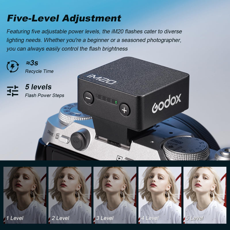Godox iM20 Mini Flash 5 Power Levels 440 Full-Power IM 20 Small Camera Flashes Speedlite for Canon/Fuji/Sony zve10/Sony zv1/Nikon/Panasonic Olympus Pentax/3S Recycle (Godox iM20 Flash) IM20 Black