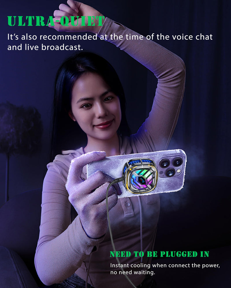 Magnetic Cell Phone Cooler, RGB Phone Cooling Fan Portable Lightweight Mobile Phone Cooling Fan, Phone Radiator with Temperature Display for Mobile Gaming,Tiktok Live Streaming