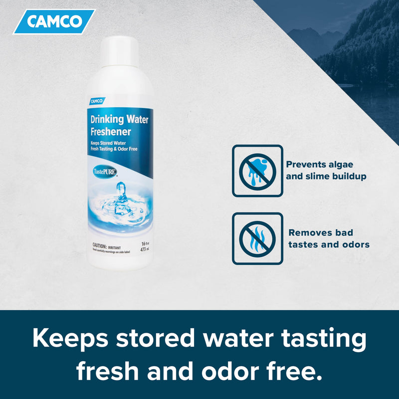 Camco TastePURE Drinking Water Freshener - Prevents Algae and Slime Build Up in Your Drinking Water Tank, Rids Odors and Bad Tastes 16 oz (40206)