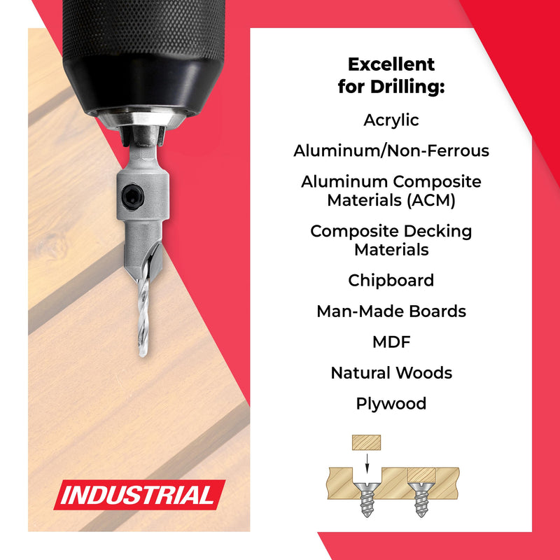 Amana Tool Carbide Tipped 82 Degree Countersink Drill Bit, 55264, 3/8 D x 49 Deg x 1/4 Quick Release Hex Shank for Wood Screw 8