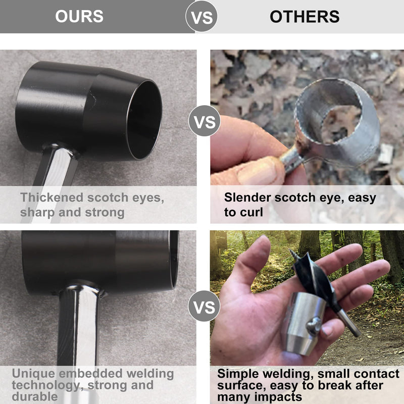 KOSIBATE Bushcraft Gear, Hand Auger Wrench for Easy Wood Drilling - Settlers Wrench and Bushcraft Tools Perfect for Camping and Woodworking Tasks-Scotch Eye Wood Drill with Leather Case Brown Black