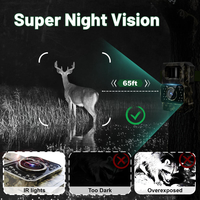 MAXDONE Trail Camera Bluetooth Game Camera, 2000mAh Built-in Battery Rechargeable Power Hunting Cameras with Night Vision Trail Cam Bluetooth 48MP Wildlife Camera Wi-Fi Deer Camera (No Screen) PH960W-1
