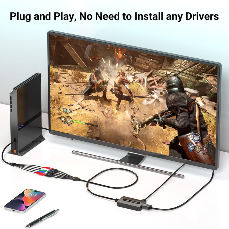 1080P Female Component to HDMI Converter, YPbPr to HDMI Converter for Connecting Old Game Consoles with Male Component to HDTVs