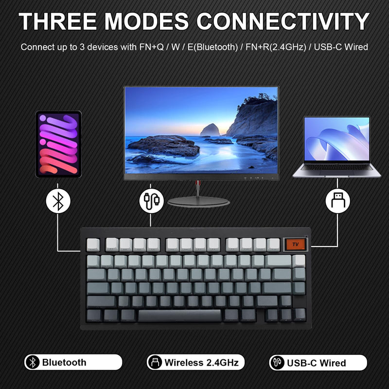 GMK81 75% Keyboard Kit,Hot Swap Bluetooth/2.4G Wireless/Type-C Tri-Mode RGB Mechanical Keyboard with TFT-LCD Screen PCB Gasket VIA Programmable Customized Barebones TKL Gaming DIY Kit (Black) Black+Display