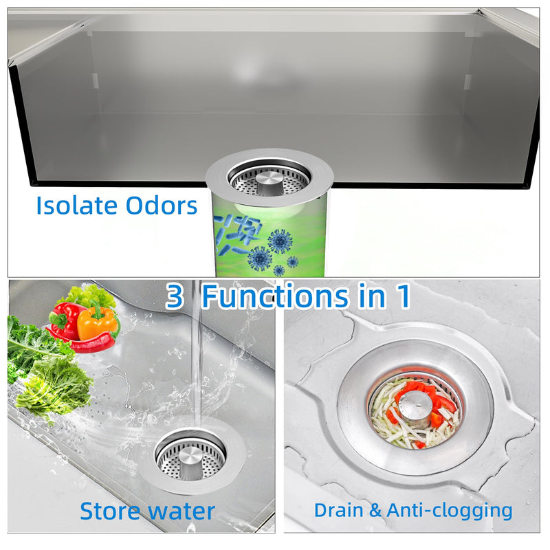 3 in 1 Kitchen Sink Drain Strainer,Pop up Sink Stopper Kitchen Drain, Anti-Clogging Strainer Basket Odor Prevention Plug Stopper for US Standard 3-1/2” Drain (Silver-2pcs) Silver-2pcs