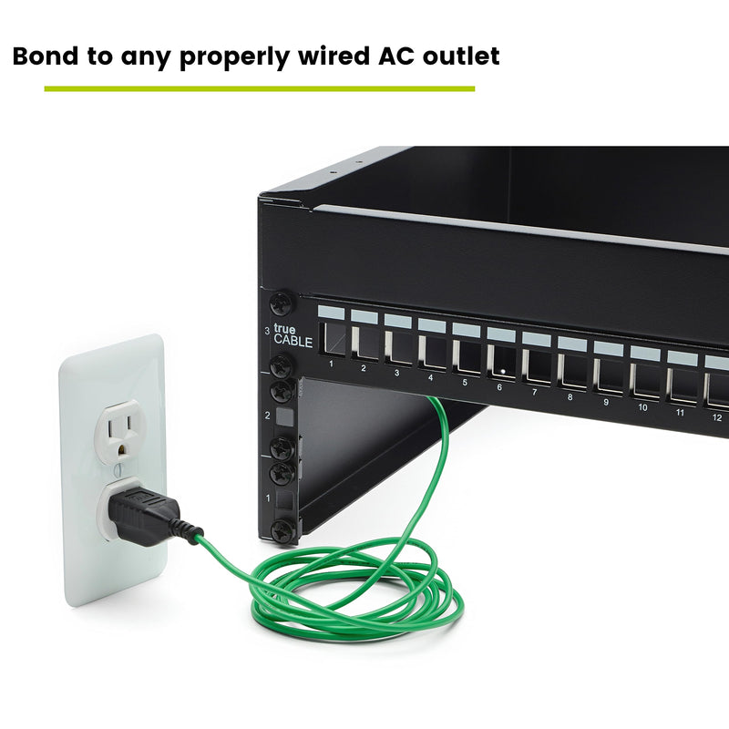 TRUE CABLE Shielded Ethernet Patch Panel Bond & Ground Extension Wire Adapter, NEMA 5-15P 3 Prong Plug, 14 AWG, 6 Foot