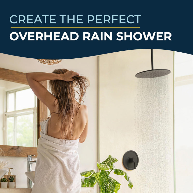 HammerHead Showers Solid Metal 12 Inch Ceiling Mount Shower Arm and Flange with Set Screw, Extra Long Straight Shower Arm for Rain Shower Head, Ceiling-Mounted Rain Shower Arm, Matte Black