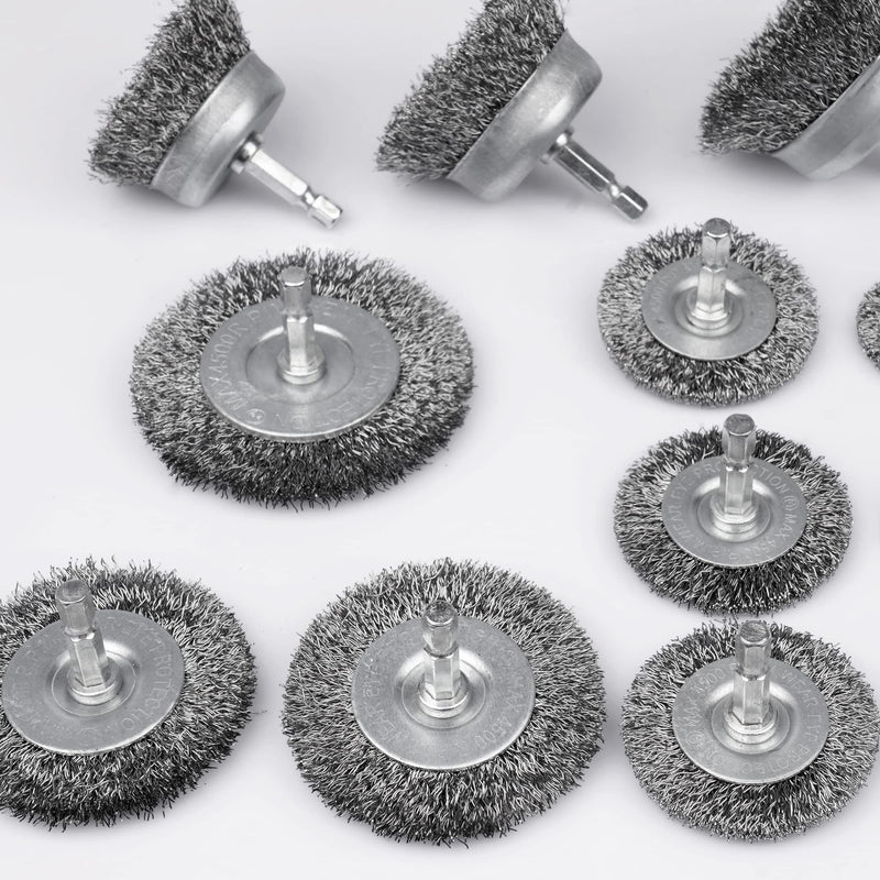 Wire Wheel Cup Brush Set, 0.012-Inch Coarse Crimped Carbon Steel, Die Grinder Wire Brush for Drill, 1/4In Hex Shank, 32 Pack