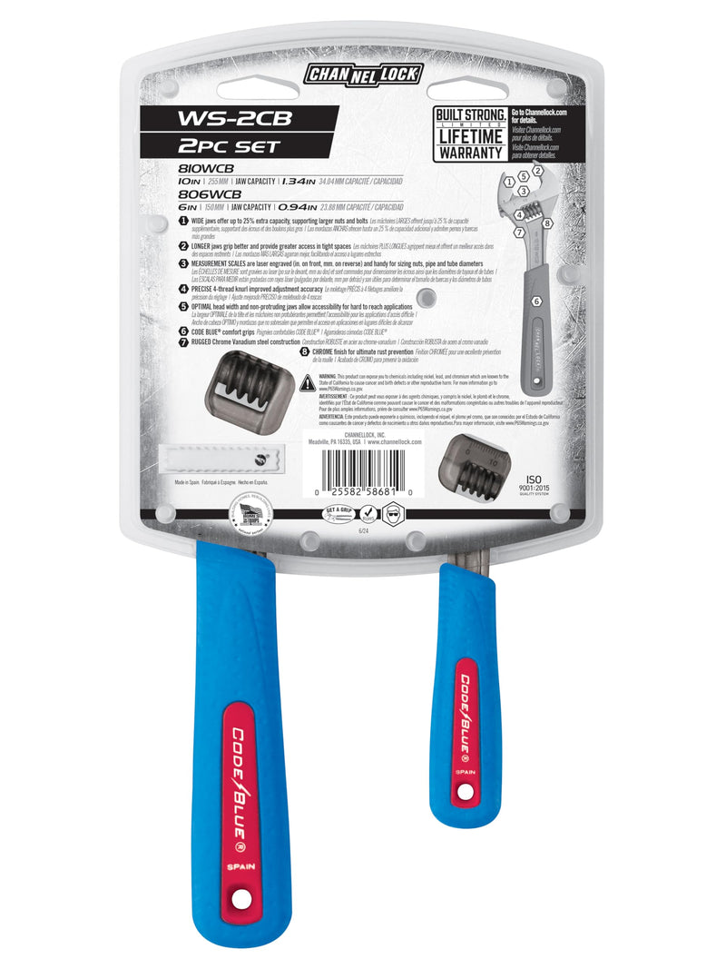 Adj. Wrench Set, Jaw Cap. 15/16, 1-3/8 In Code Blue