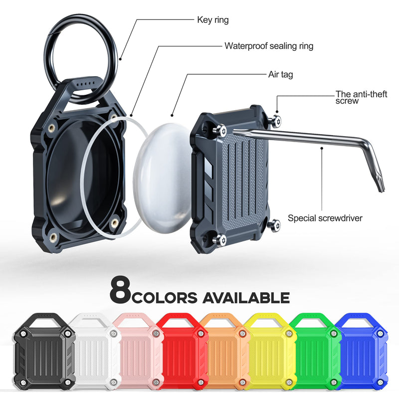 Dovick- Waterproof Airtag Keychain Holder Case,Screw Full Cover Compatible with Apple Air Tag Tracker Key Ring (Black 1Pack) Black 1pack