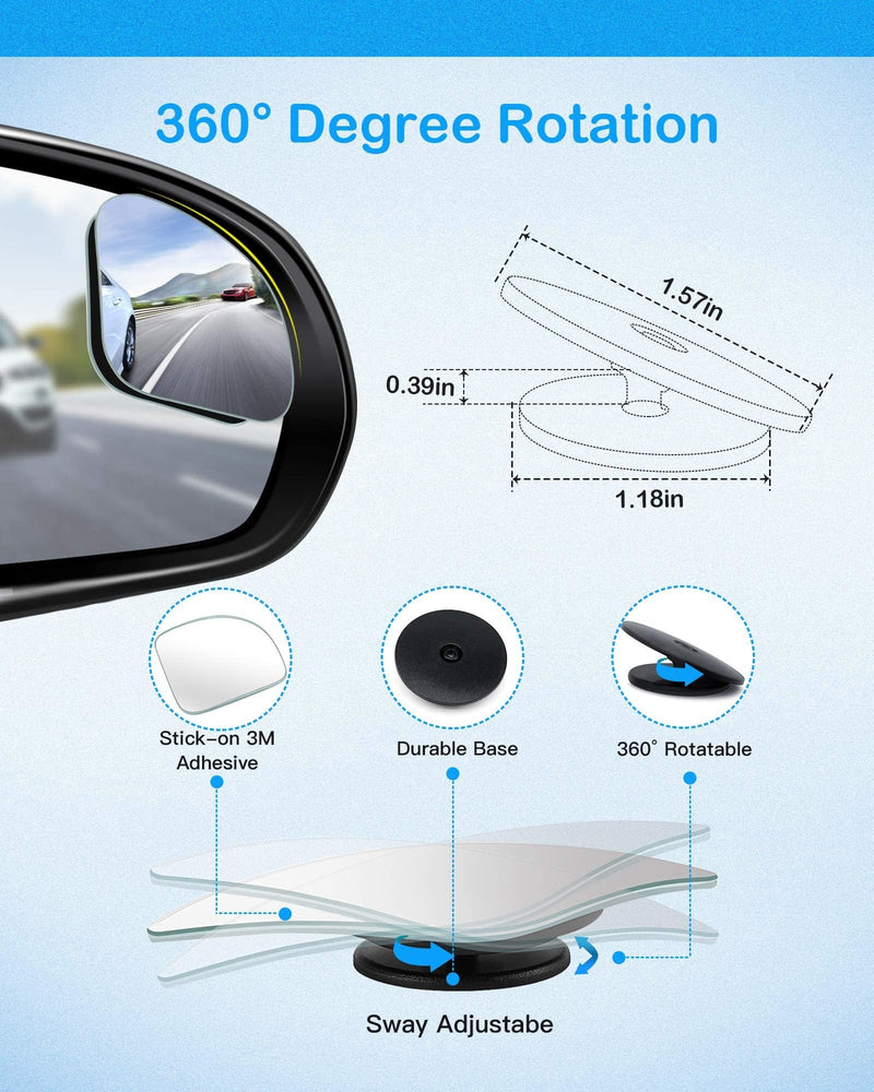 2pcs Fan Shaped Blind Spot Mirror, 360 Degree Adjustabe HD Glass Blind Spot Mirrors, Frameless Convex Rear View Mirror, for any Car, Van, Suv and Trucks. 1.97in(Fan shaped)