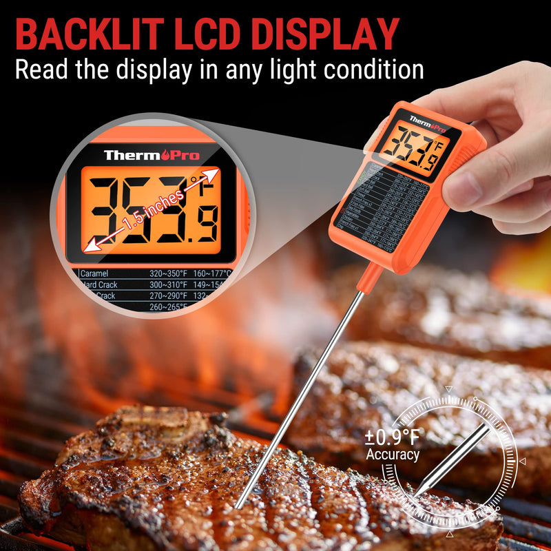 ThermoPro TP510 Waterproof Digital Candy Thermometer with Pot Clip, 10" Long Probe Instant Read Food Cooking Meat Thermometer for Grilling Smoker BBQ Deep Fry Oil Thermometer Temperature Guide