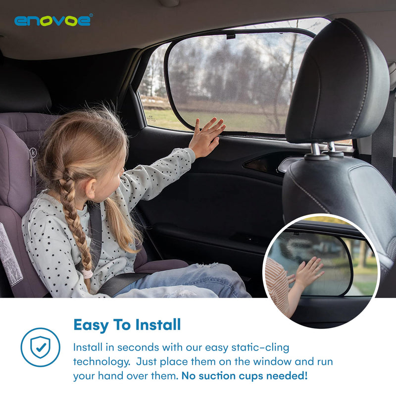 Enovoe Pack of 2 Car Window Shade for Baby - 19" x 12" - Cling Car Sun Shade for Windows - Sun, Glare and UV Rays Protection for Your Child - Car Window Shades for Side Window Use, Medium Size 19x12 - Set of 2 Plain