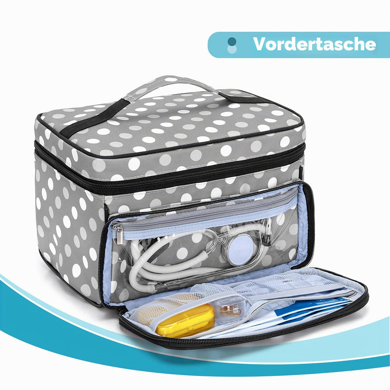 Luxja Medical Bag, Emergency Bag for Medical Accessories, Medicine Bag for Travel, Medical Bag for First Aid Kits, Grey Dot | Medicine bag for on the go, medical bag for first aid sets, grey dot