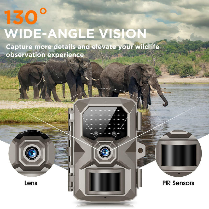 Trail Camera, 4K 48MP Trail Game Camera with Night Vision 0.1s Trigger Motion Activated, IP66 Waterproof Game Camera 130°Wide Angle with 48pcs No Glow LEDs for Outdoor Wildlife Monitoring Brown