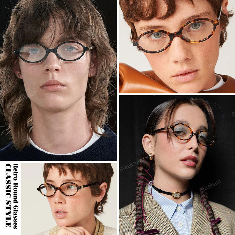 Classic Round Glasses for Women Men Retro Oval Frame Black Blue Light Glasses Small Face Nerd Eyeglasses (Clear Brown)