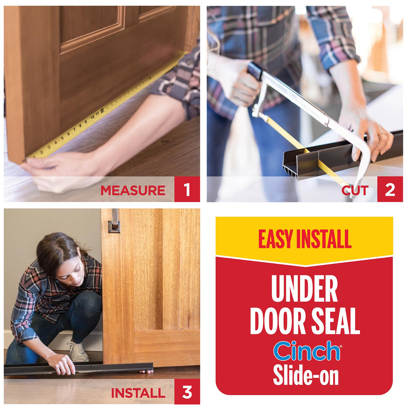 M-D Building Products Vinyl Cinch U-Shape Door Bottom Seal, Slide-On Weatherstripping Draft Stopper, Easy to Install, Fits 36” x 1-3/4” Doors, Fills 3/8”- 3/4” Gaps, 2 Pack of 43337, Brown 36 Inch