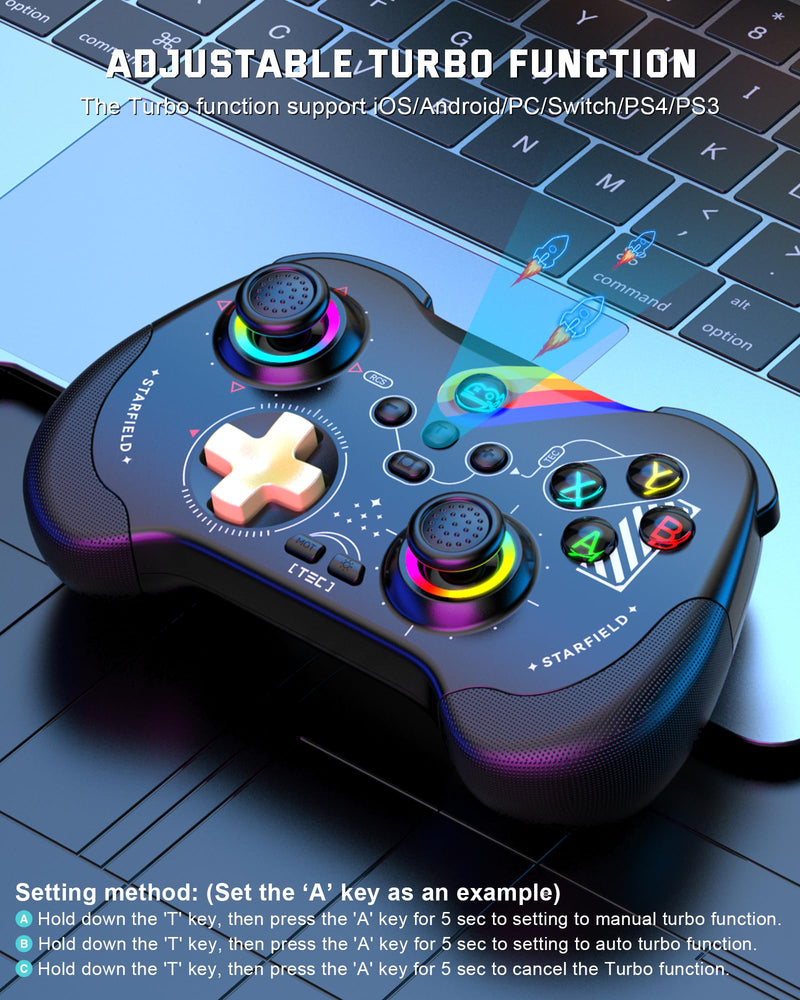 Joso Mobile Gaming Controller for iPad/iPhone/Tablet, Cloud Controller Remote Joystick for iOS/Android, Wireless Switch Controller with Macro Buttons/Hall-Rocker/Hall-Trigger - Starry Star Black