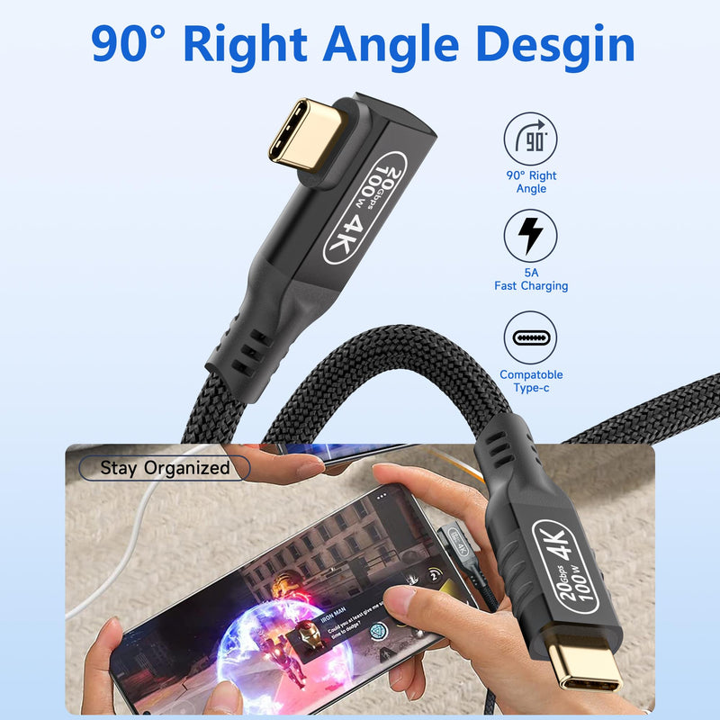 16.5FT USB C to USB C Cable, 20Gbps Data Transfer, 4K 60Hz Video, 100W Fast Charging, Compatible with iPhone 15/16, MacBook Pro, Samsung Galaxy S21/S22/S23 20Gbps Right Angle cable 16.5ft/5.0m