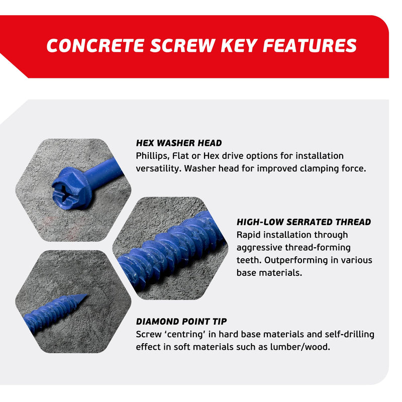 3/16 x 3-3/4" Hex Head Blue Concrete Screw Anchors (100 pcs Screw Kit) with one Screwdriver and Drill Bit for Concrete, Masonry, Block, Brick and Wood Fastening 3/16 x 3-3/4"