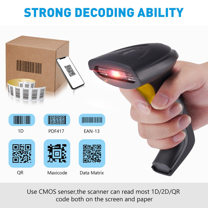 2D Barcode Scanner Wireless Handheld Bar Code Scanner Versatile 2-in-1 (2.4Ghz Wireless+USB 2.0 Wired) QR Code Scanner 2D Automatic Bar Code Reader Scanner Wireless 2D 2.4G