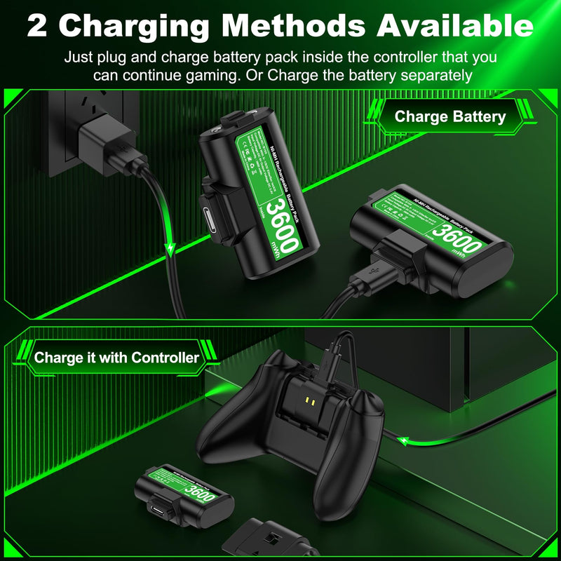 Rechargeable Xbox One Controller Battery Pack with 4 Back Covers: USB C Charging Cable 2 x 3600mWh Xbox One Controller Battery Play and Charger Kit for Xbox Series X/S Black