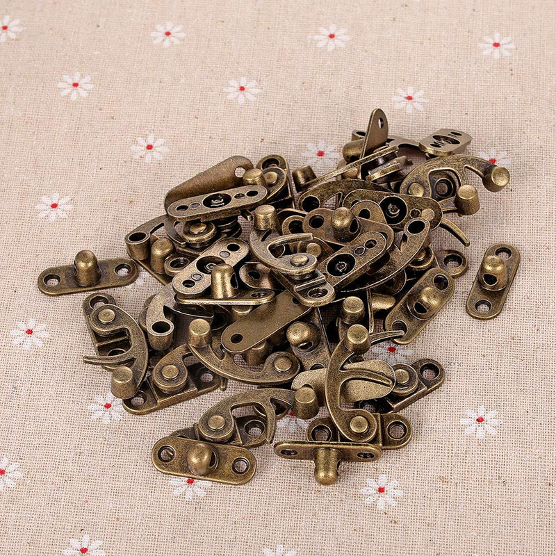 40-Piece Jewelry Box Replacement Lock - Antique Box Hook Clasp, Right Latch Hook Hasp Horn Lock, Wooden Cabinet Latch with 160 Replacement Screws (Bronze) Bronze/40 Pcs