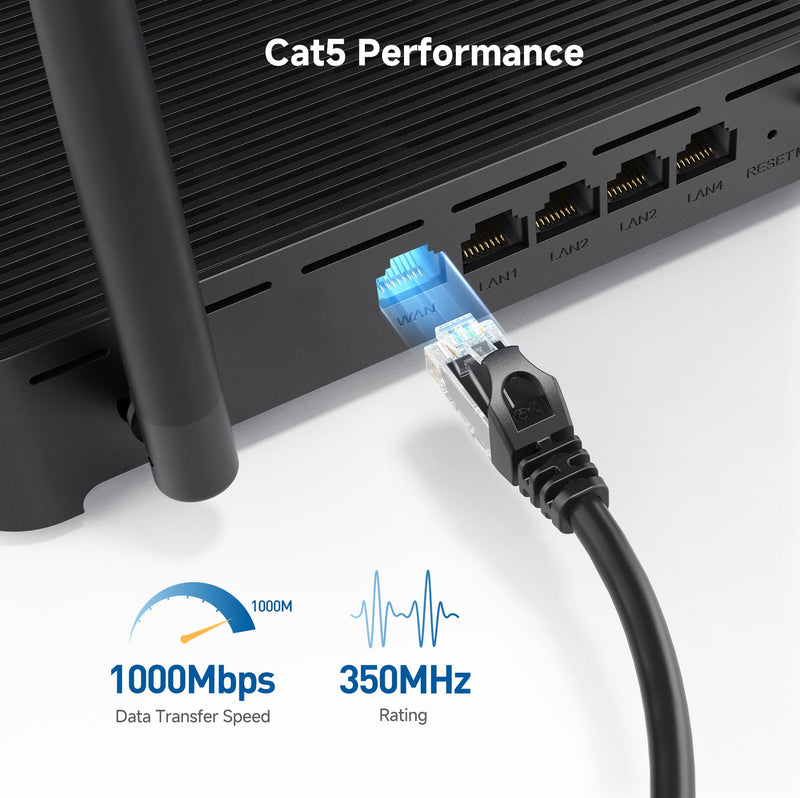 Cable Matters 1Gbps 8-Pack Snagless Cat 5e Ethernet Cable - 10ft, Gigabit Cat5e Cable, Cat5e Ethernet Cord, Black 10 Feet
