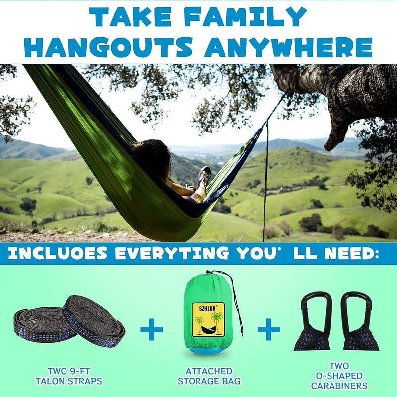 SZHLUX Kids Hammock - Kids Camping Gear, Camping Accessories with 2 Tree Straps and Carabiners for Indoor/Outdoor Use, Sapphire Blue & Grass Green Blue & Green