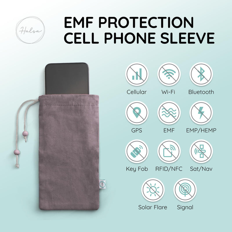 Halsa EMF Shield Sleeve for Cell Phone - Signal Blocking Anti-EMP Pouch - Smartphone Protection Case Against Radiation, EMF, 5G, RFID - Grey - 4x8 Inch Fits Most Phones Gray