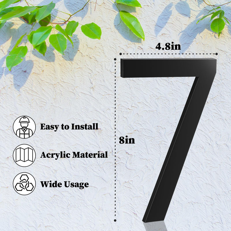 8 Inch House Numbers, Self-adhesive House Number Acrylic Modern House Numbers for Outside Black Mailbox Numbers Address Home Number for House Apartments Office Hotel Room Easy to Install (9) 8in No.9