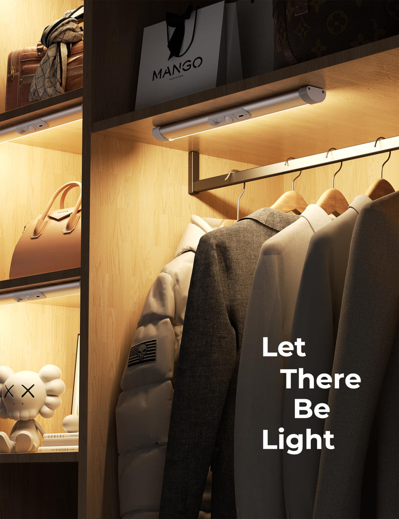 Joyzy Automatic Closet Lighting Motion Sensor RechargeableBattery Operated Closet Light with Eye-Protection DesignUnder Cabinet Light LED for Wireless Pantry Light wardrobeLights(30cm-2pack) Cold White 12.2''-2pack