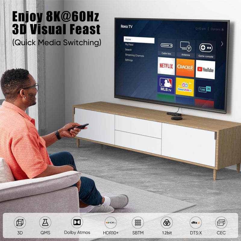 8K HDMI 2.1 Cable 0.5FT（6Inch）2-Pack, Ultra High Speed 48Gbps HDMI Braided Cord, Support HDR10+, eARC, SBTM, QMS, CEC, HDCP 2.3 for TV, Monitor, PC, Laptop, HDMI Switch, HDMI Splitter, KVM, Projector 8K-0.5FT Black
